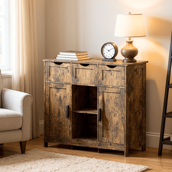 Homy Casa Vintage Storage Cabinet with Drawers and Shelves, Accent Cabinet for Living Room and Bedroom