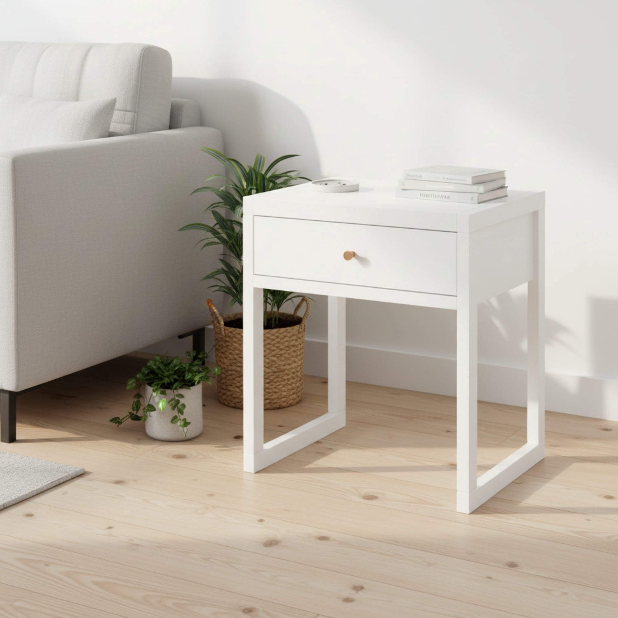 Homy Casa White Nightstand with Drawer, Modern Minimalist End Table for ...