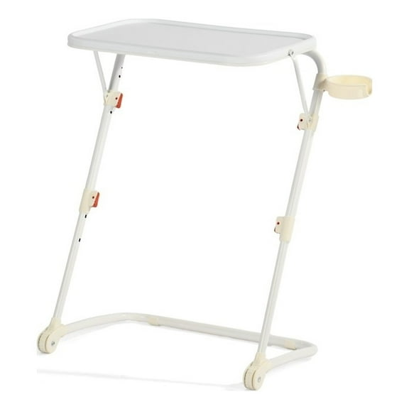 Homy Casa White Plastic Folding Table with Metal Frame and Cup Holder for Dining