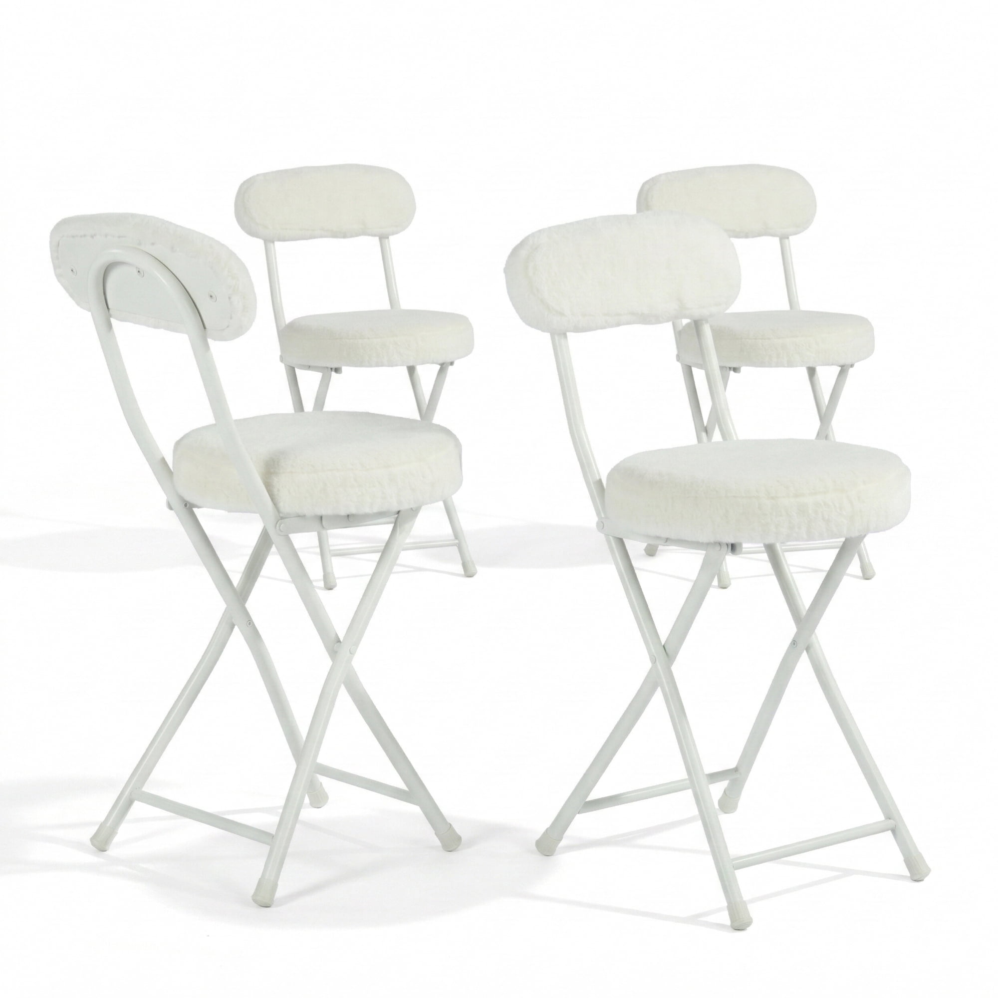 Homy Casa Folding Vanity Chairs Set of 4, Faux Fur Makeup Chairs for Small Spaces, Beige