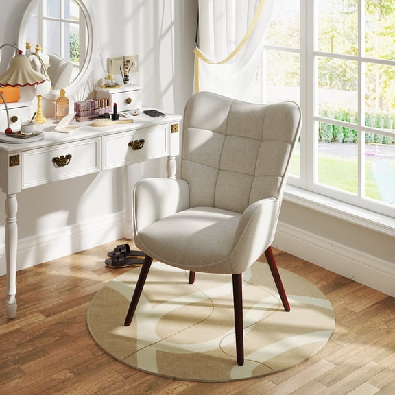 Homy Casa Wingback Vanity Chair Upholstered Armchairs Ideal for Bedroom, Makeup Room, or Dressing Table, Beige