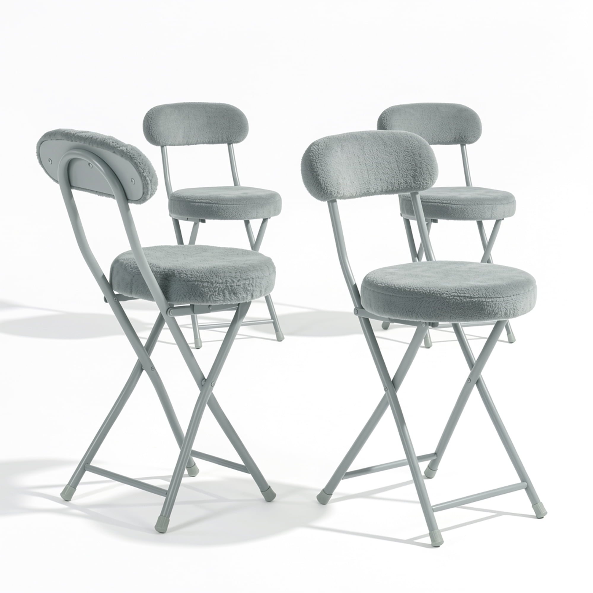 Homy Casa Folding Vanity Chairs Set of 4, Faux Fur Makeup Chairs for Small Spaces, Gray