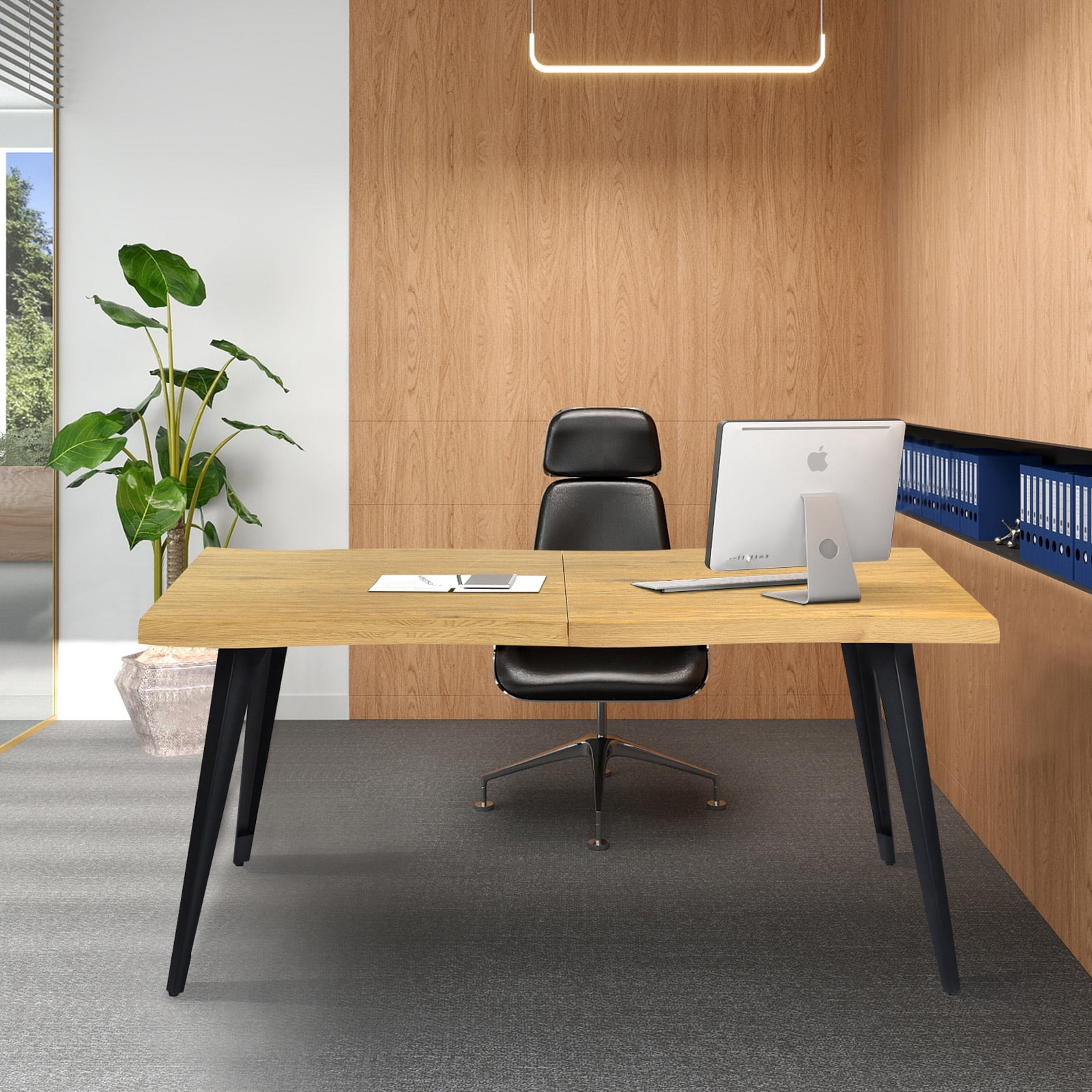 Homy Casa Writing Desk, 63 inch Wave-Edge Large Office Computer Work Study Table Metal Legs for Student Teacher Home Bedroom, Natural