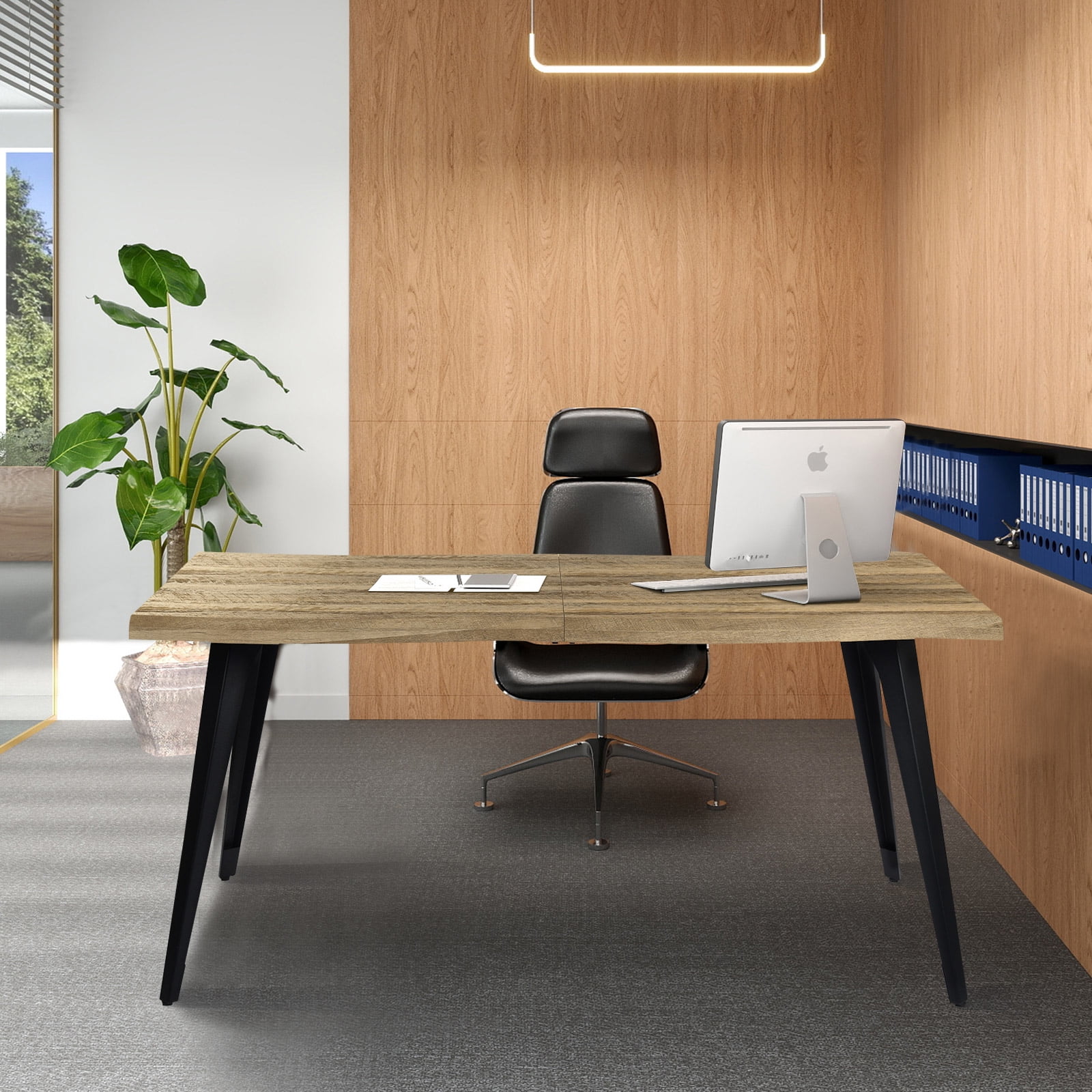 Homy Casa Writing Desk, 63 inch Wave-Edge Large Office Work Computer Study Table Metal Legs for Student Teacher Home Bedroom, Walnut