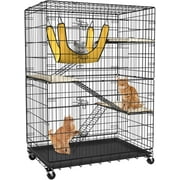 Homy Grigio 4-Tier 48 inch Height Large Cat Cage Cat Crate Cat Kennel Rat Ferret Cage Outdoor Cat Enclosures with Free Hammock 3 Cat Bed 2 Ramp Ladders Perching Shelves for Indoor Kitten(Black)