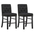 thumbnail image 1 of Homy Grigio Charcoal Fabric Tufted Modern Upholstered 24 inch Bar Stools with Full Back and Black Solid Wood Legs sets of 2, 1 of 5