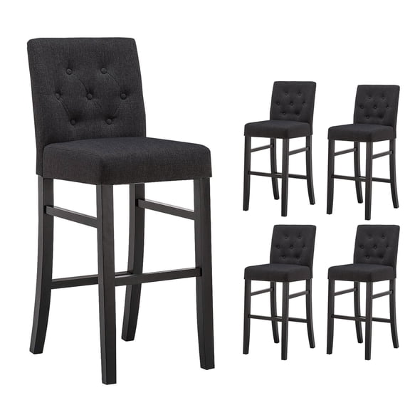 Homy Grigio Charcoal Fabric Tufted Modern Upholstered 30 inch Bar Stools with full back Solid Wood Legs Sets of 4