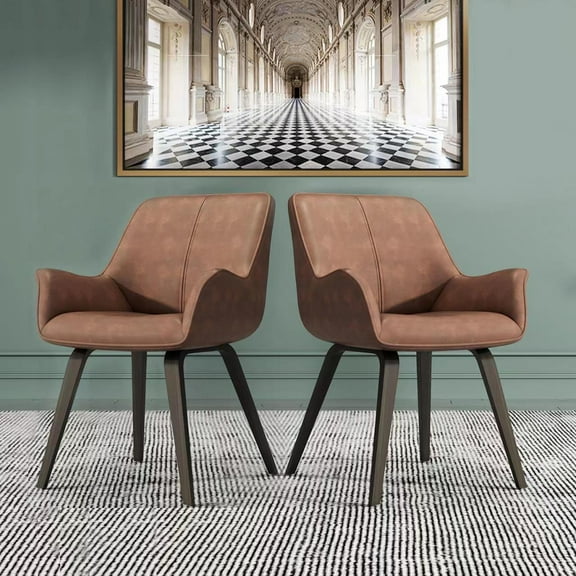 Homy Grigio Faux Leather Living Room Chairs With Armrest, Dining Chairs Set of 2 (Brown)