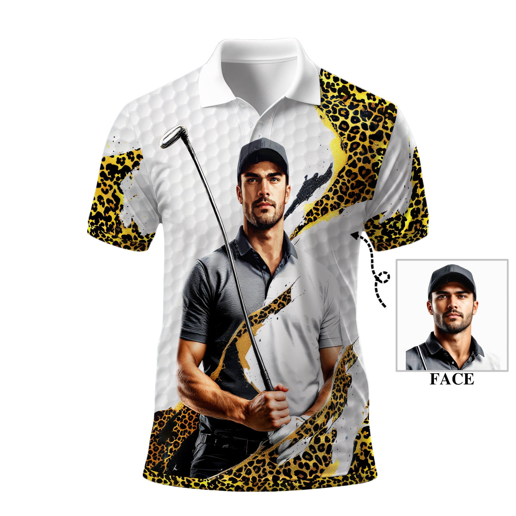 HOMYGIFTS Custom Face Golf Polo Shirt for Men – Leopard Print Design ...
