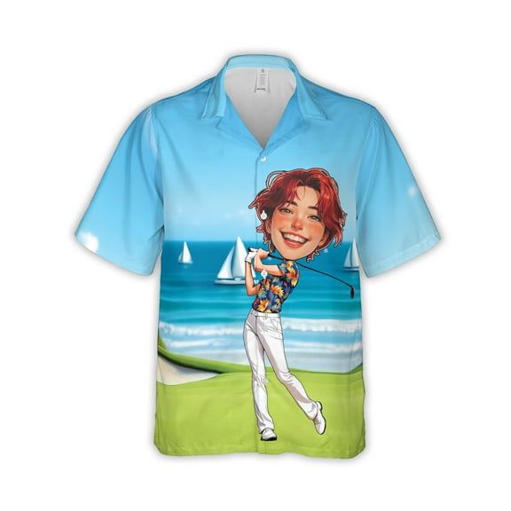 HomyGifts Personalized Hawaiian Shirt for Women – Custom Surfing, Golf, or Fishing Design with Your Face