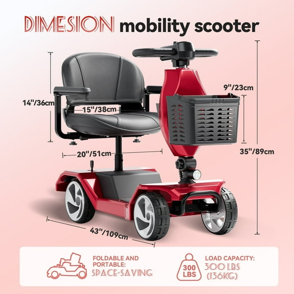 Edcsi 4-Wheel Foldable Travel Mobility Scooter Lightweight Motorized Scooter with Seat for Adults & Seniors, Electric Wheelchair Hybrid