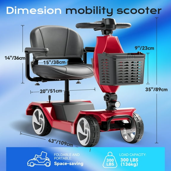Edcsi Foldable Travel Electric Scooter & Motorized Mobility Chair - 4 Wheel Lightweight Power Scooter with Reclining Seat for Seniors/Adults