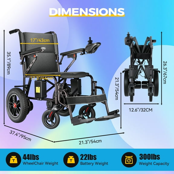 HomyKing Lightweight Electric Wheelchair for Adults - Foldable Travel Motorized Wheelchairs for Seniors, Folding Portable Wheelchair & Compact Fold Power Wheelchair