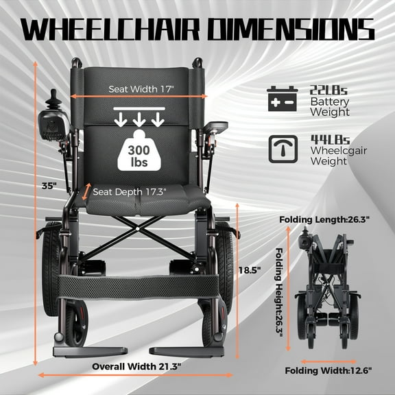 HomyKing Lightweight Electric Wheelchair for Adults - Foldable Travel Motorized Wheelchairs for Seniors, Folding Portable Wheelchair & Compact Fold Power Wheelchair