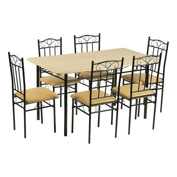 Homycasa 6 Piece Dining Set with PU Leather Seats Perfect for Home Beech