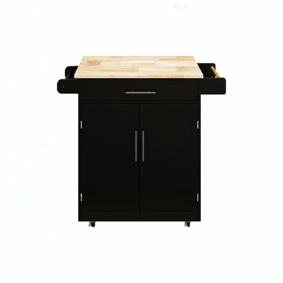 Homycasa Compact Rolling Kitchen Island with Drop-Leaf Countertop-Black