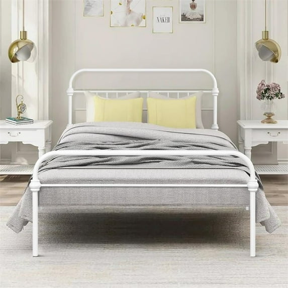 Homycasa Gobert 58.7" Contemporary Metal Full Size Bed Frame Platform in White