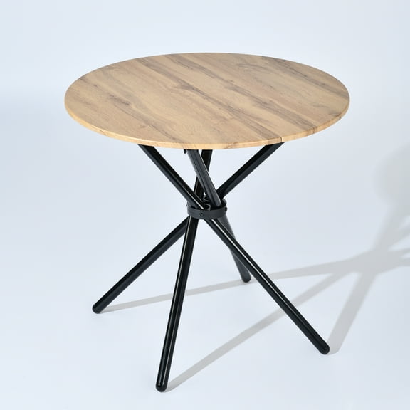 Homycasa Modern Round Dining Table with Cross Black Base Light Wood