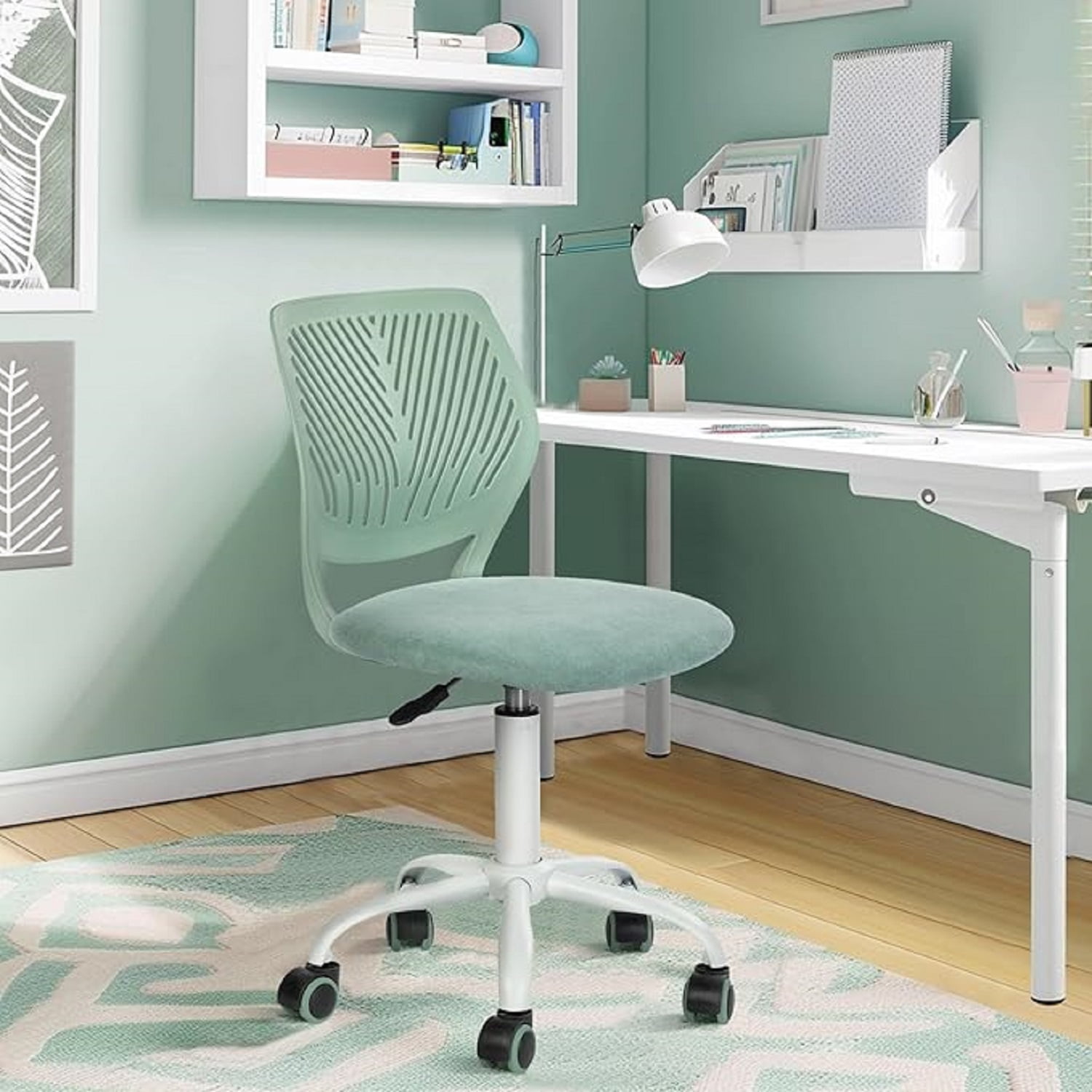 Aqua Mesh and Fabric Armless Swivel Task Chair