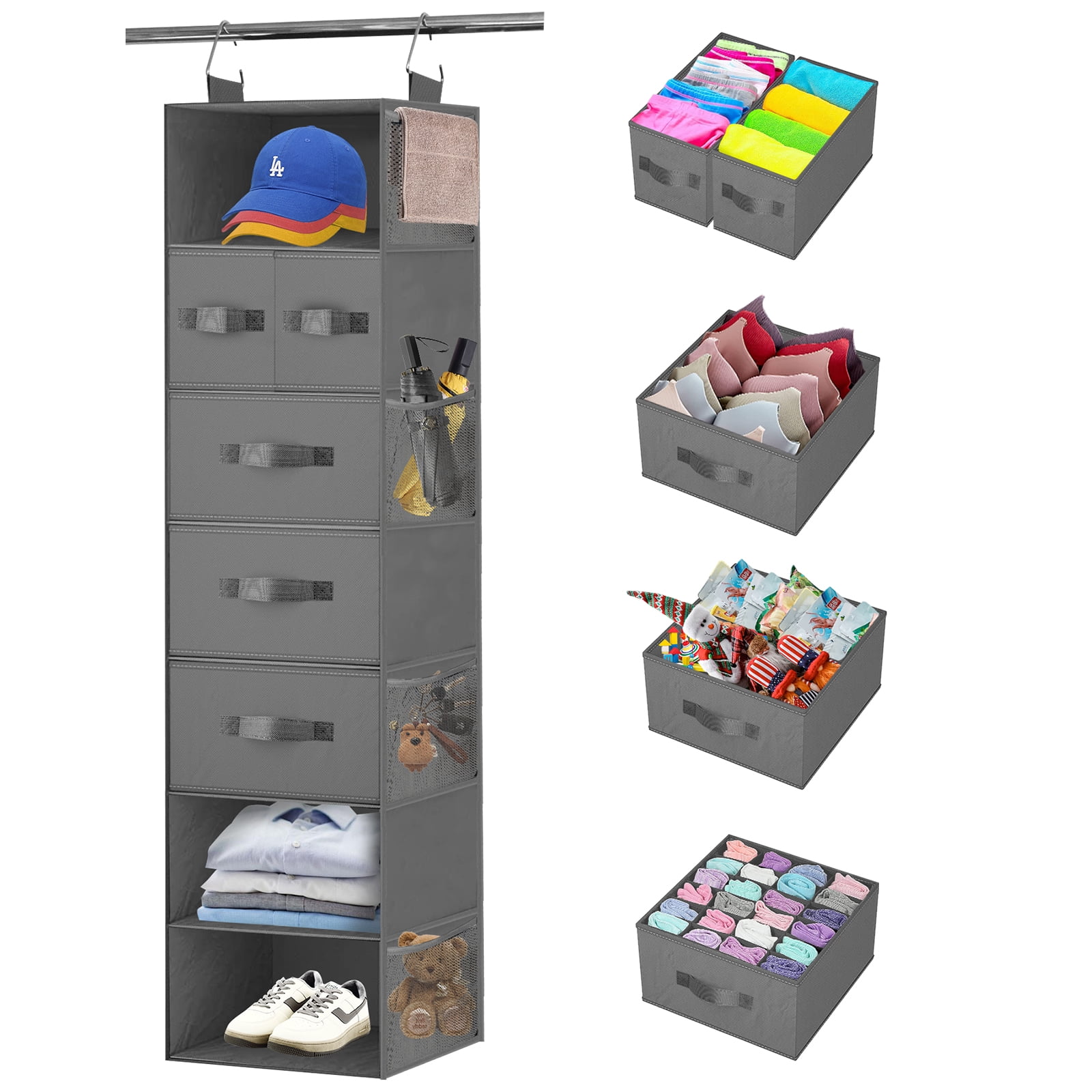 Homyfort 7Shelves Hanging Closet Organizer with 5 Drawers, Hanging