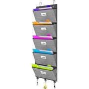 Homyfort Over the Door File Organizer, Hanging File Folders, Wall Organizers and Storage for Mail, Magazine, Notebooks, Planners, Office, Classroom, 5 Extra Large Pockets,Black.