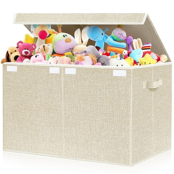 Homyfort Large Toy Box Chest Storage with Lid, Collapsible Kids Toy Container Bins for Playroom,Boys, Girls, Nursery Room, Playroom 25*13*16 inch( Beige)