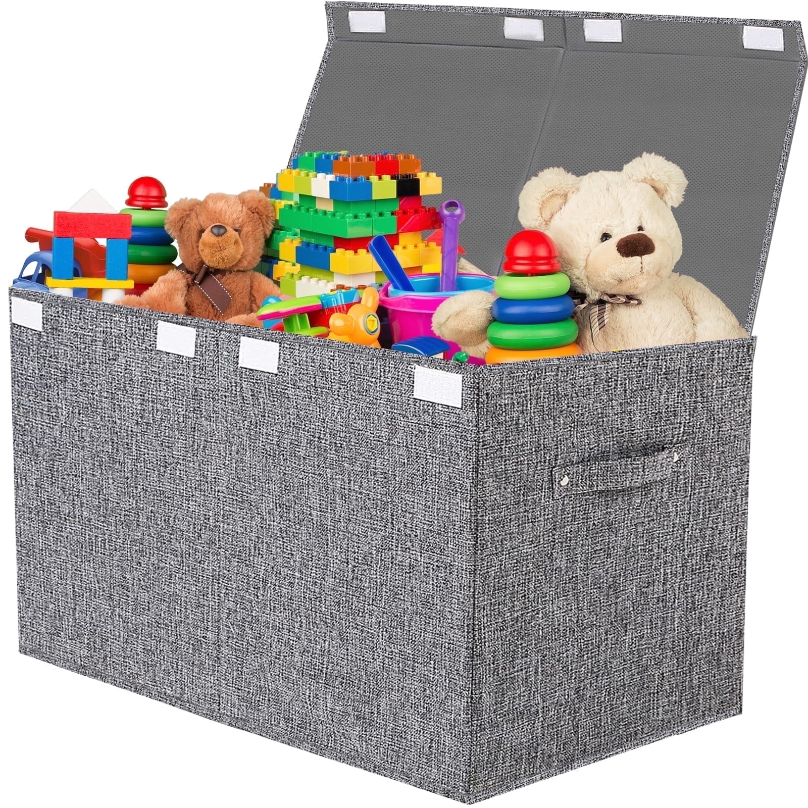Homyfort Large Toy Box Chest Storage with Lid - Collapsible Kids Toys Boxes Organizer Bins Baskets with Handles for Boys,Girls,Nursery,Playroom,Clothes,Blanket,Bedroom(Gray)