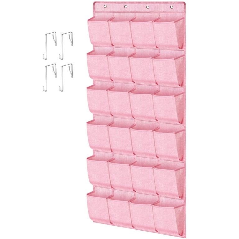 Homyfort Pink Shoe Organizer Over the Door for Girls Women Kids  Room,Hanging Shoe Rack Organizer for Closet Door,Zapateras Storage Holder  with 24 Large Pockets & 4 Sturdy Hooks for Shoes,Slippers 