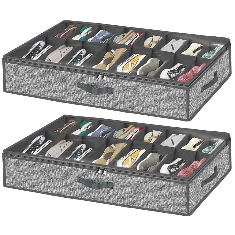 Homyfort Under Bed Shoe Organizer Pack Fits 28 Pairs, Clear