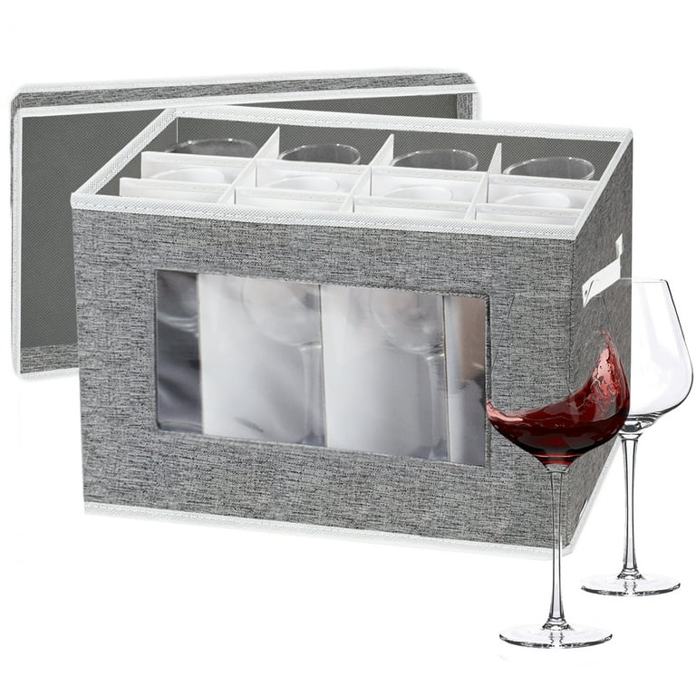 popoly Wine Glass Storage Box, Stemware Storage Containers Cases with  Dividers, Stackable Moving Supplies for 12 Wine Glasses, Drinkware,  Glassware or