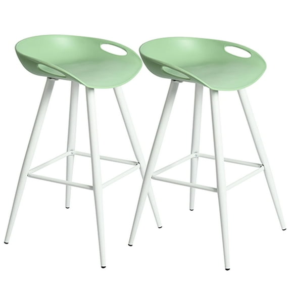 Homylin 32.3-Inch High Counter Bar Stools Set of 2, Low Backrest Pp Seat Metal Frame with Footrest for Kitchen Patio Balcony,Green & White