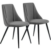 Homylin Mid-Century Dining Chairs Set of 2, Fabric Cushion Side Chairs with Black Metal Legs for Kitchen Bedroom Living Room, Leisure, Gray