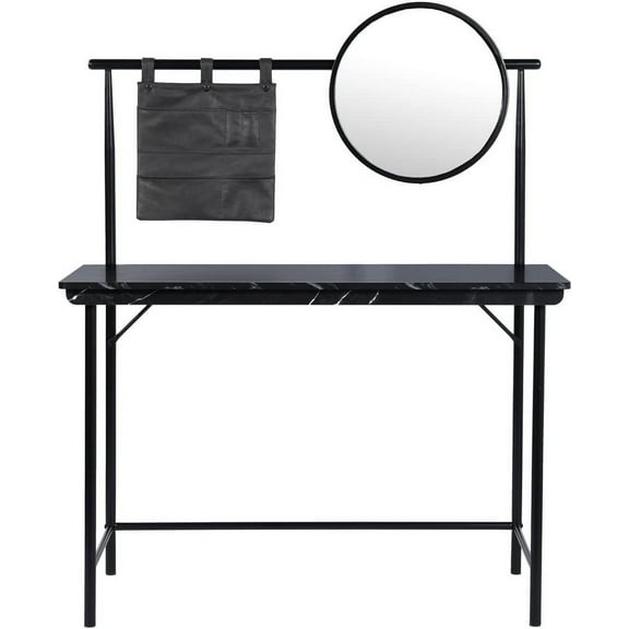 Homylin Vanity Desk with Removable Circular Mirror Retro Simple Makeup Dressing Table Multifunctional Oval Dressing Desk Writing Desk for Bedroom Studio, Black