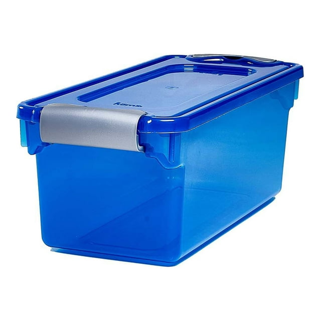 Homz 1.8 Gallon Plastic Storage Container, Blue and Clear