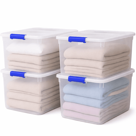 Homz 112 Quart Modular Stackable Storage Bins - Heavy Duty - 4 Pack, Clear