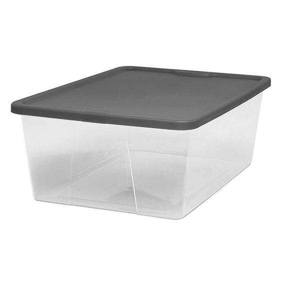 Open Box Homz 12 Qt Stackable Plastic Storage Container w/Snaplock, Gray (4pk)
