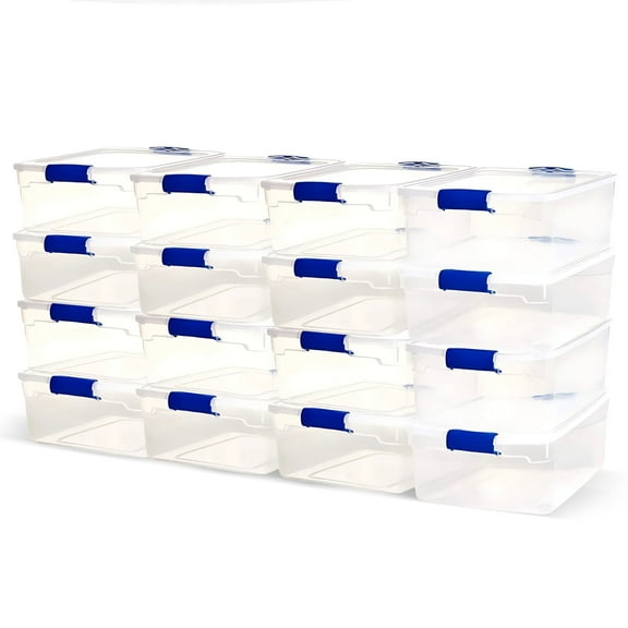 Homz 15.5 Qt Heavy Duty Clear Plastic Stackable Storage Containers, 16 Pack