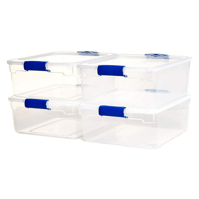 Homz 15.5 Qt Plastic Stackable Storage Containers with Lids, Clear (4 Pack)