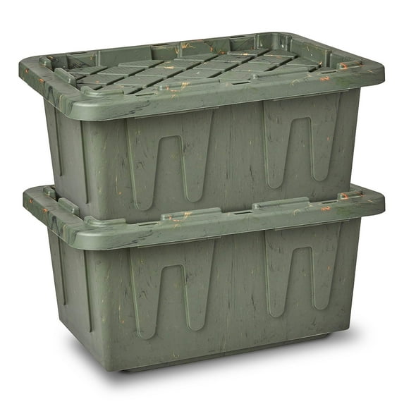 Homz 15 Gal Durabilt Home Storage Container with Snap Lid, Green (2 Pack)