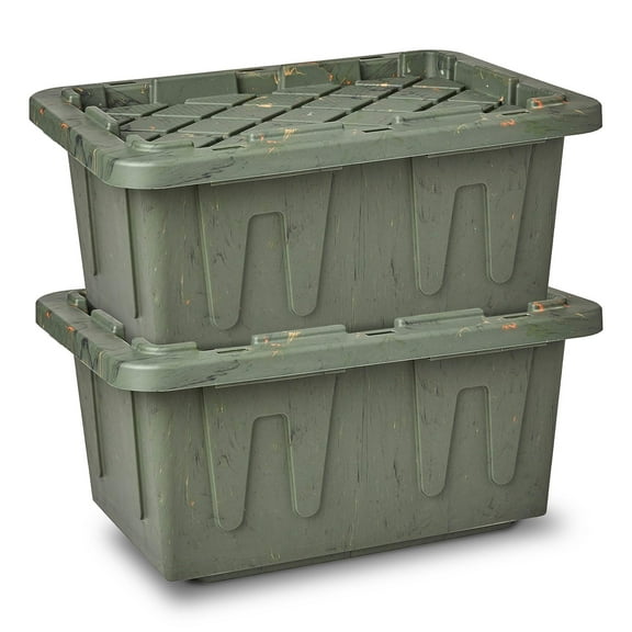 Homz 15 Gal Durabilt Home Storage Container with Snap Lid, Green (2 Pack)