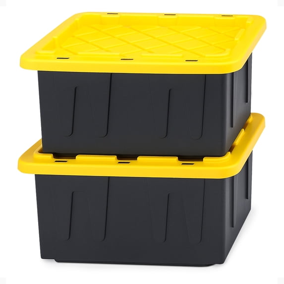 Homz 15 Gallon Durabilt Home Storage Container w/Lid, Black/Yellow(2 Pack)
