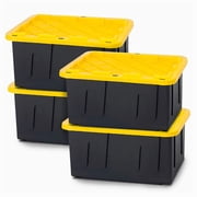 Homz 15-Gallon Durabilt Storage Container with Lid, Black/Yellow 4Pack