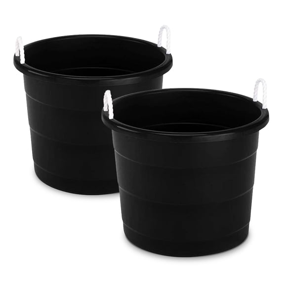 Homz 17 Gallon Rope-Handled Storage Tub, Black, Set of 2