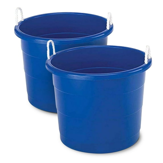 Homz 18 Gal Plastic Open Storage Round Utility Tub with Handles, (2 Pack)