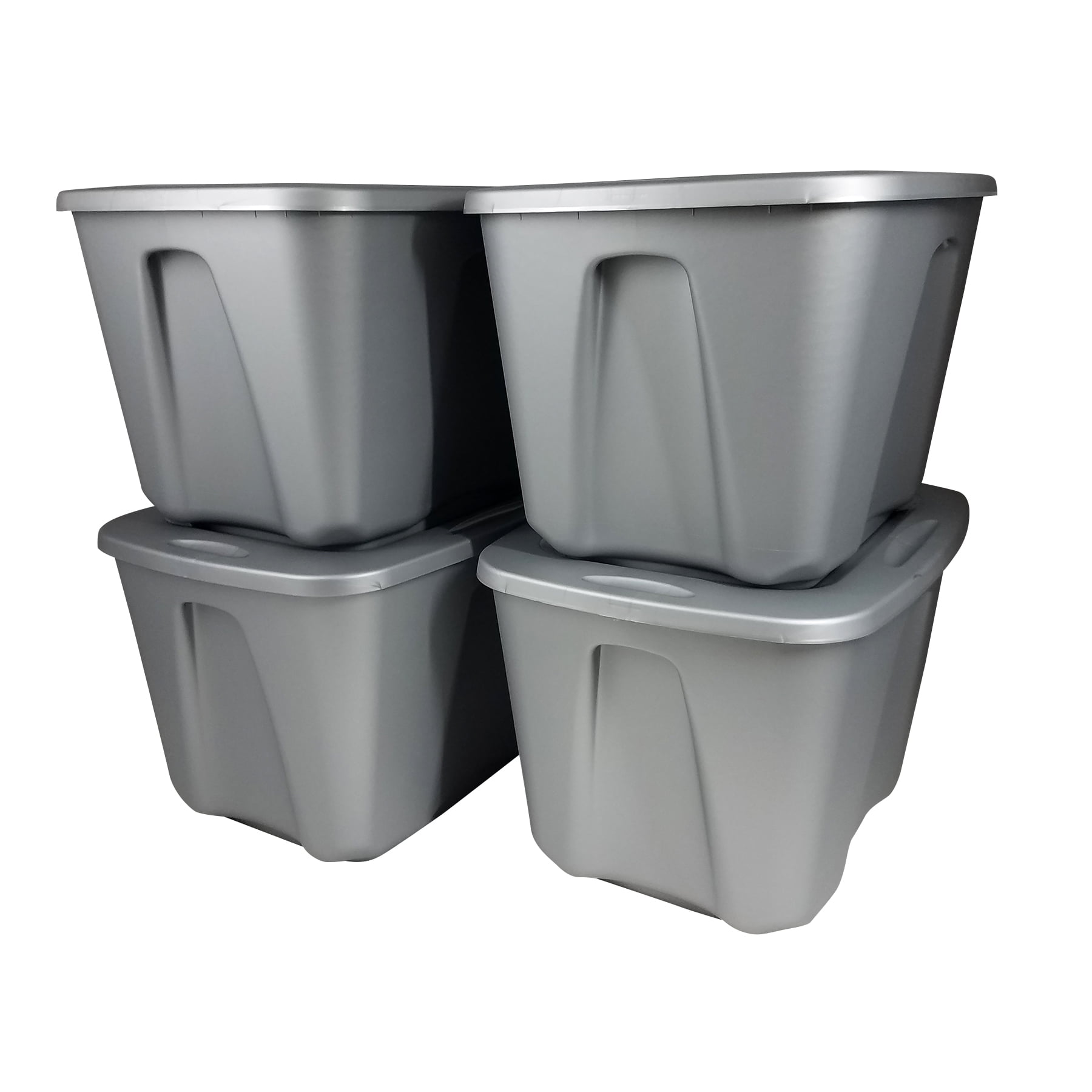 Homz Plastic Storage Tote Box, With Lid, 10 Gallon, Black and Silver,  Stackable, 1-Pack