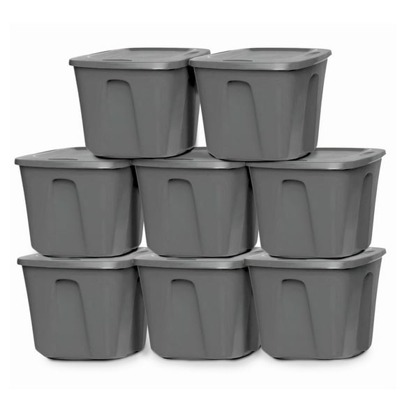 Homz 18 Gallon Stackable Plastic Storage Container with Snap-On Lid, (8 Pack)