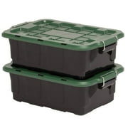 Homz 2 Pack 10-Gallon Plastic Stackable Home Storage Bins with Lids, Black/Green