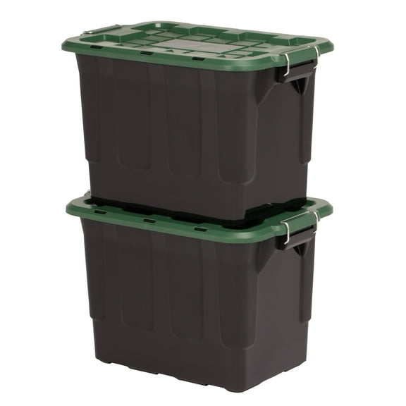 Homz 2 Pack 20-Gallon Plastic Stackable Home Storage Bins with Lids, Black/Green
