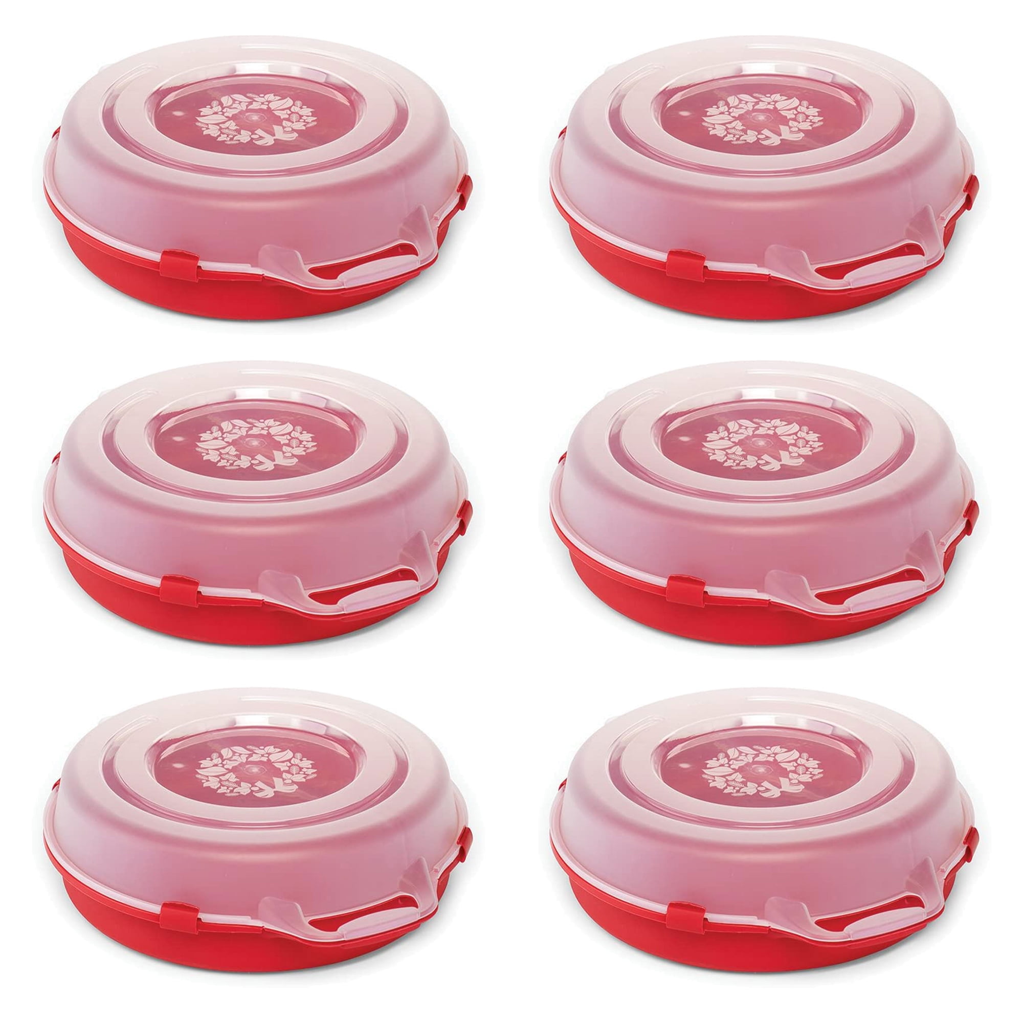HOMZ Set of 3 Holiday Wreath Plastic Storage Containers, Holds Up to 24”  Diameter, Secure Latching Lid and Easy Grip Handle, Stackable, Red/Clear
