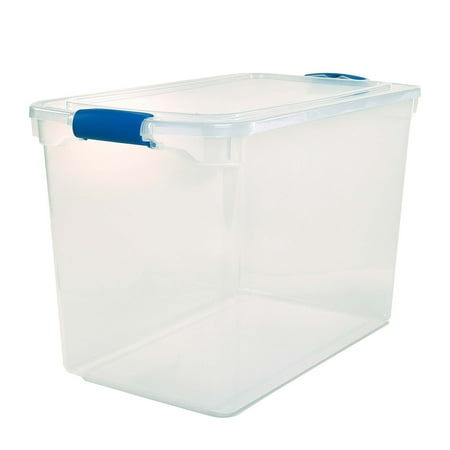 Homz 28 Gallon Stackable Latching Plastic Storage Boxes, Blue and Clear, 6 Count